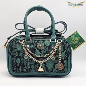 Wicked Oz Green Floral Emerald Crossbody Handbag Purse with Bag Chain New